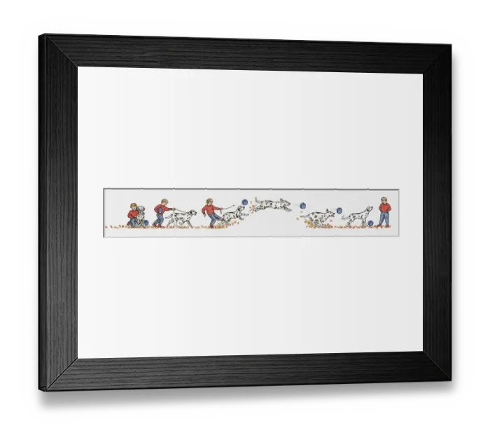 Framed Print : Sequence of illustrations of boy playing with Dalmatian dog Framed Print : Sequence of illustrations of boy playing with Dalmatian dog