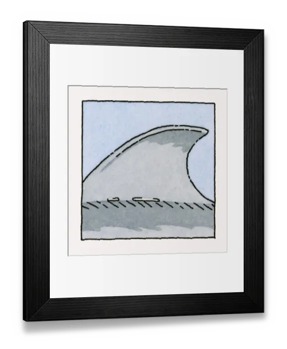 Framed Print : Illustration of shark dorsal fin, close-up