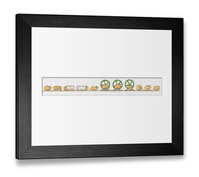 Framed Print : Sequence of illustrations showing playful guinea pig in toilet paper tube and exercise wheel Framed Print : Sequence of illustrations showing playful guinea pig in toilet paper tube and exercise wheel