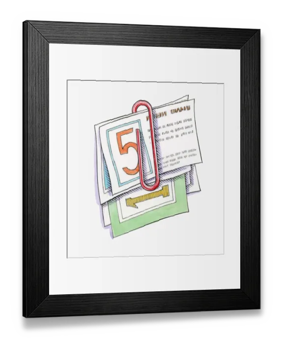 Framed Print : Illustration of paperclip and food coupons