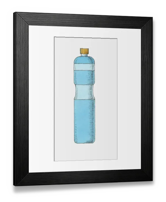 Framed Print : Illustration of tall blue plastic bottle