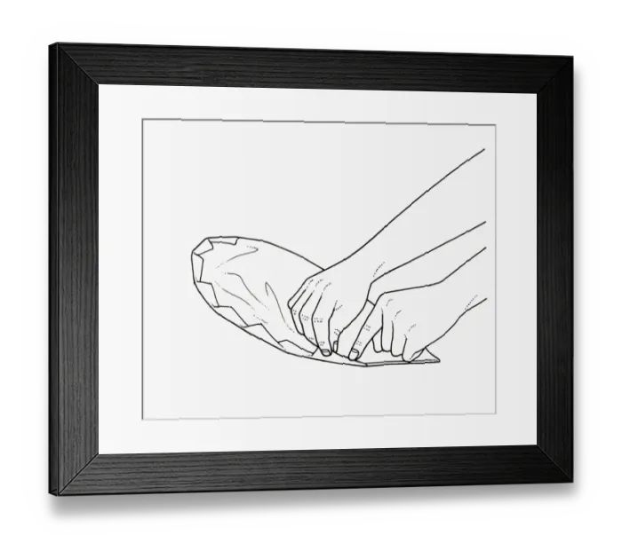 Framed Print : Black and white illustration of wrapping fish in baking parchment parcel Framed Print : Black and white illustration of wrapping fish in baking parchment parcel