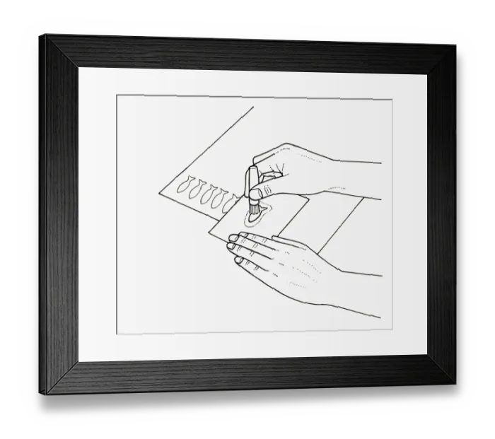 Framed Print : Black and white illustration of making place card using fish stencil Framed Print : Black and white illustration of making place card using fish stencil