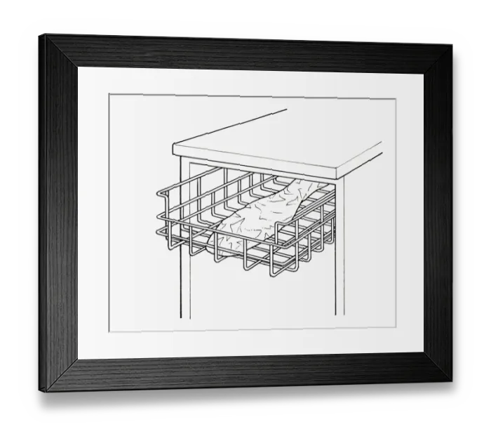 Framed Print : Black and white illustration of preparing to cook wrapped fish in dishwasher Framed Print : Black and white illustration of preparing to cook wrapped fish in dishwasher