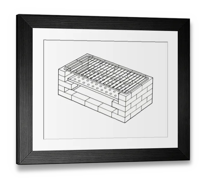 Framed Print : Black and white illustration of improvised barbecue grill Framed Print : Black and white illustration of improvised barbecue grill