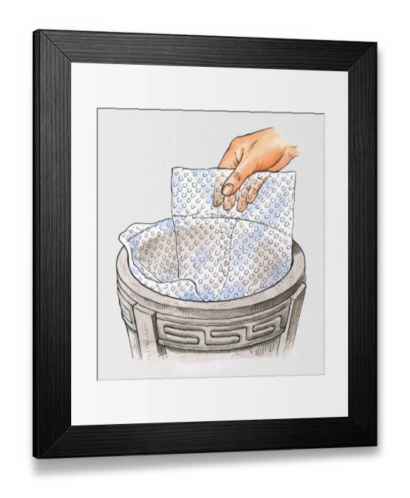 Framed Print : Illustration of lining plant pot with bubble wrap Framed Print : Illustration of lining plant pot with bubble wrap