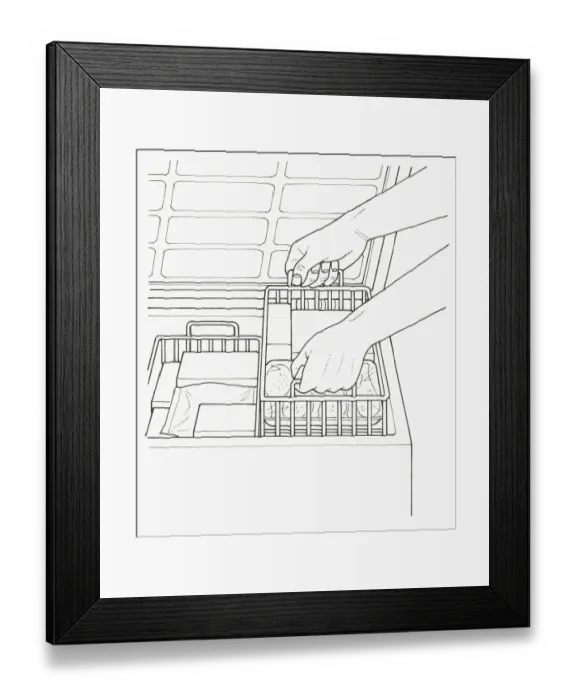 Framed Print : Black and white illustration of adding storage to freezer Framed Print : Black and white illustration of adding storage to freezer