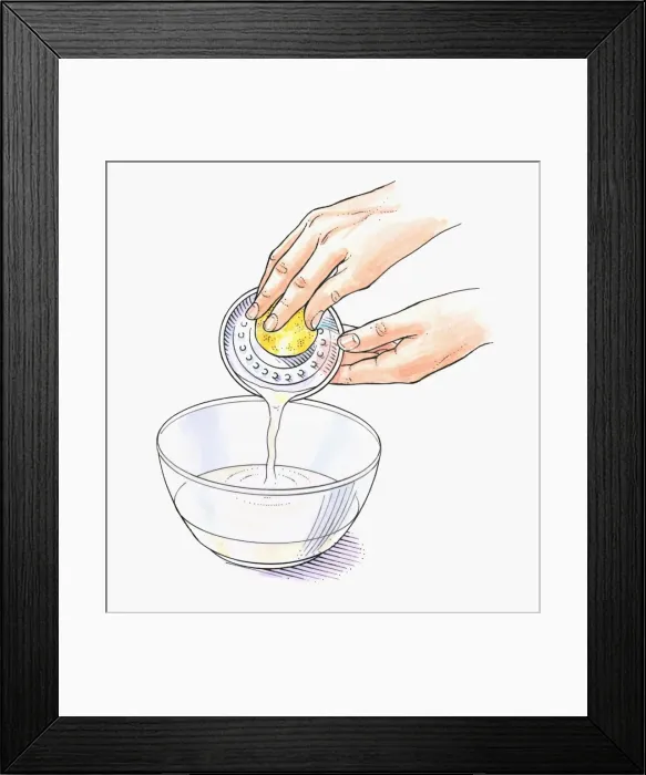 Framed Print : Illustration of squeezing lemon juice using a juicer Framed Print : Illustration of squeezing lemon juice using a juicer