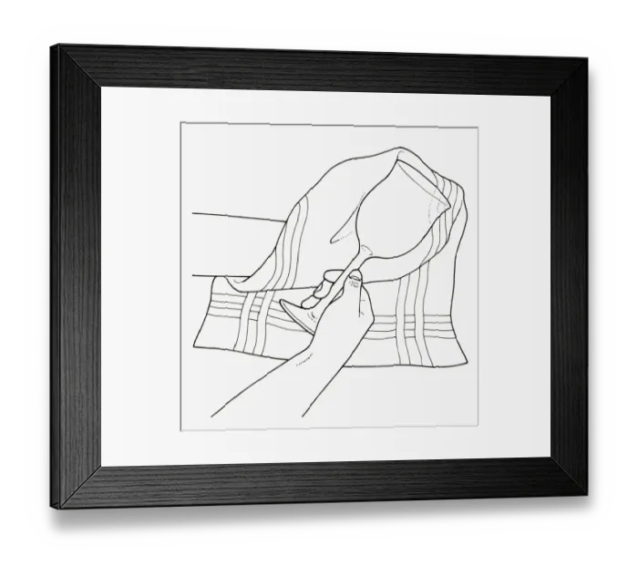Framed Print : Black and white illustration of drying wine glass with tea towel Framed Print : Black and white illustration of drying wine glass with tea towel