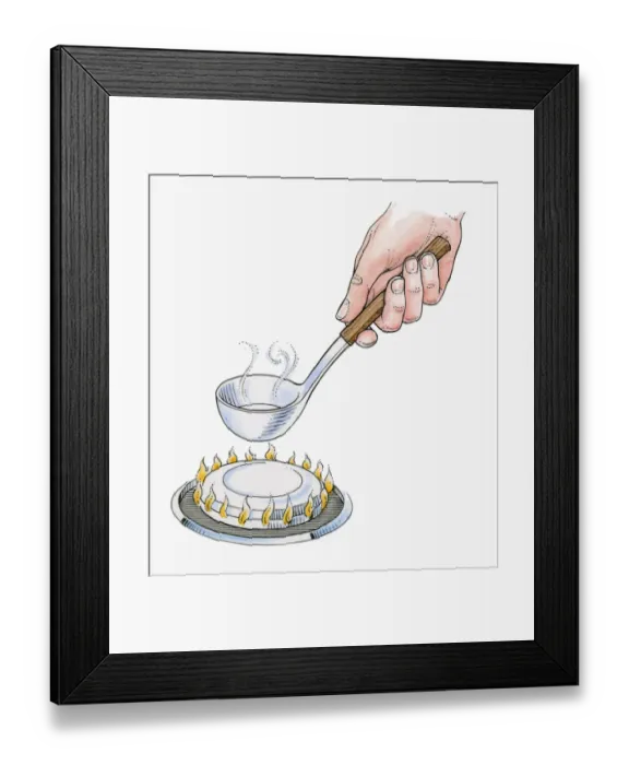 Framed Print : Illustration of heating small amount of liquid in ladle above gas ring