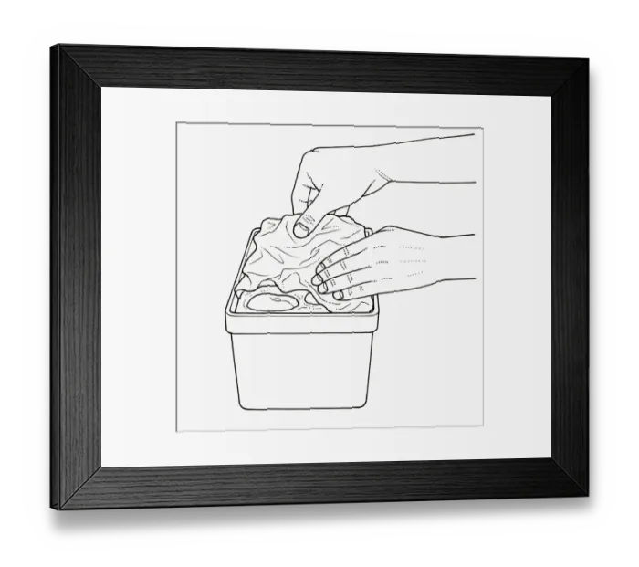 Framed Print : Black and white illustration of putting crumpled paper on cooked fruits to keep them below the surfa Framed Print : Black and white illustration of putting crumpled paper on cooked fruits to keep them below the surfa