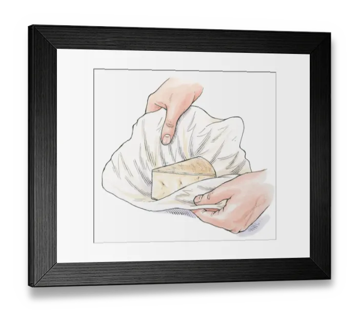 Framed Print : Illustration of keeping hard cheese moist by wrapping in muslin