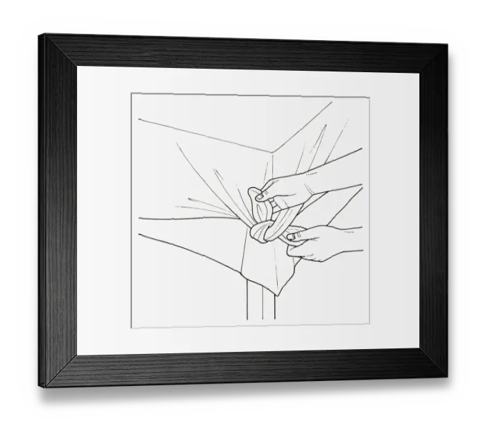 Framed Print : Black and white illustration of tying tablecloth edge Framed Print : Black and white illustration of tying tablecloth edge