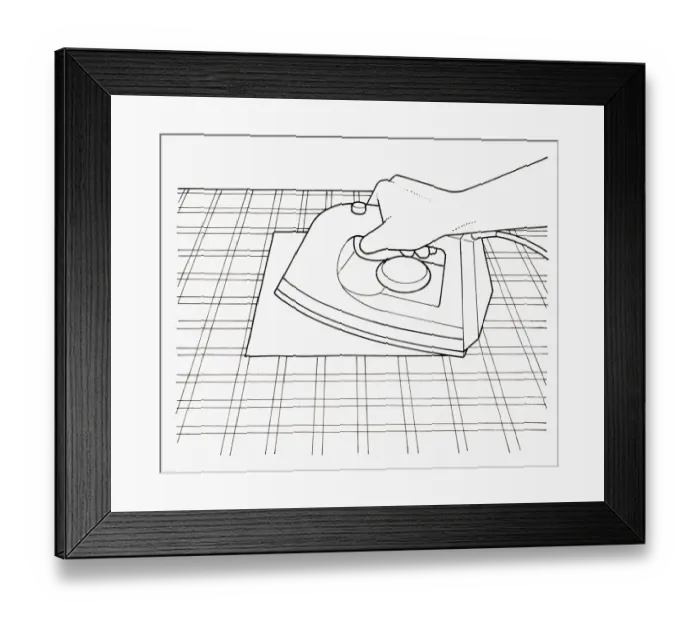 Framed Print : Black and white illustration of removing candle wax from tablecloth using warm iron and kitchen pape Framed Print : Black and white illustration of removing candle wax from tablecloth using warm iron and kitchen pape
