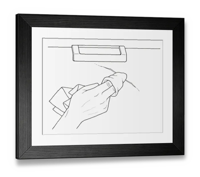 Framed Print : Black and white illustration of retouching scratch with enamel on clean cloth Framed Print : Black and white illustration of retouching scratch with enamel on clean cloth