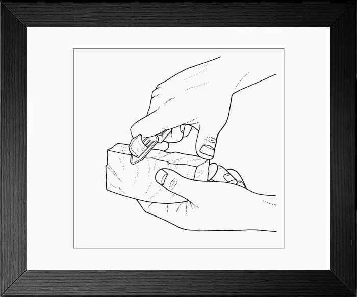 Framed Print : Black and white illustration of using peeler to shave hard cheeses Framed Print : Black and white illustration of using peeler to shave hard cheeses