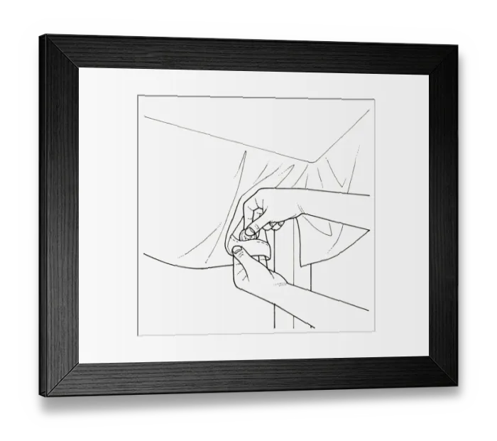 Framed Print : Black and white illustration of lead weight in hem of tablecloth