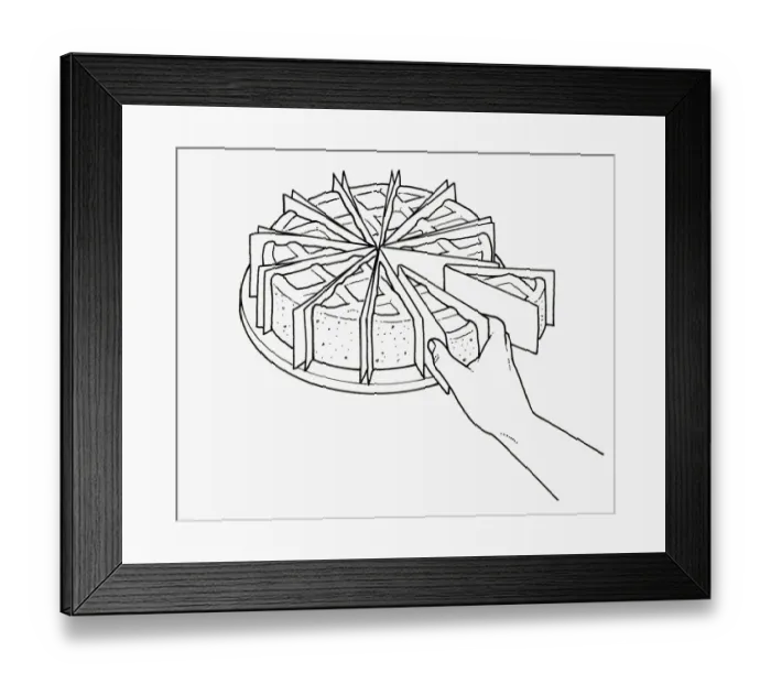 Framed Print : Black and white illustration of storing gateau slices in pieces separated by waxproof paper Framed Print : Black and white illustration of storing gateau slices in pieces separated by waxproof paper
