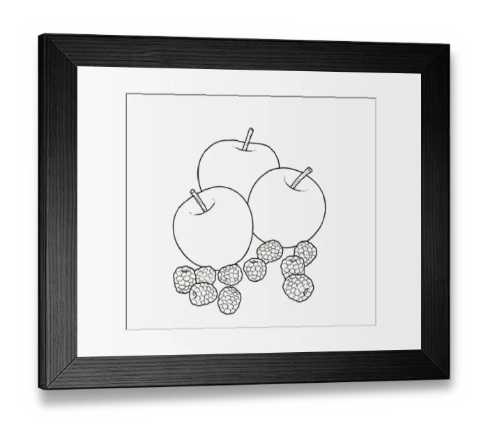Framed Print : Black and white illustration of apples and blackberries Framed Print : Black and white illustration of apples and blackberries