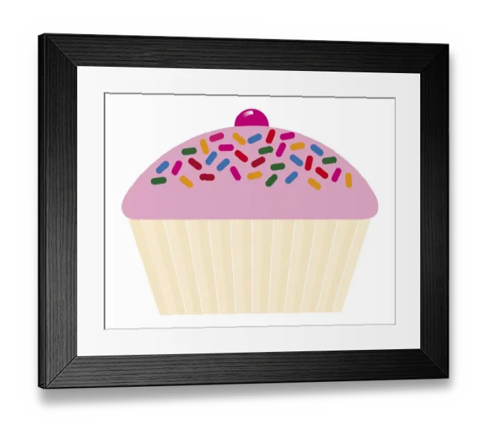 Framed Print : Digital illustration of cupcake with pink icing, hundreds and thousands and cherry on top Framed Print : Digital illustration of cupcake with pink icing, hundreds and thousands and cherry on top