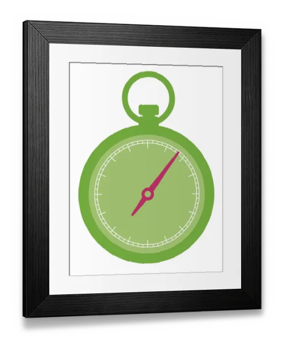 Framed Print : Digital illustration of green stop watch