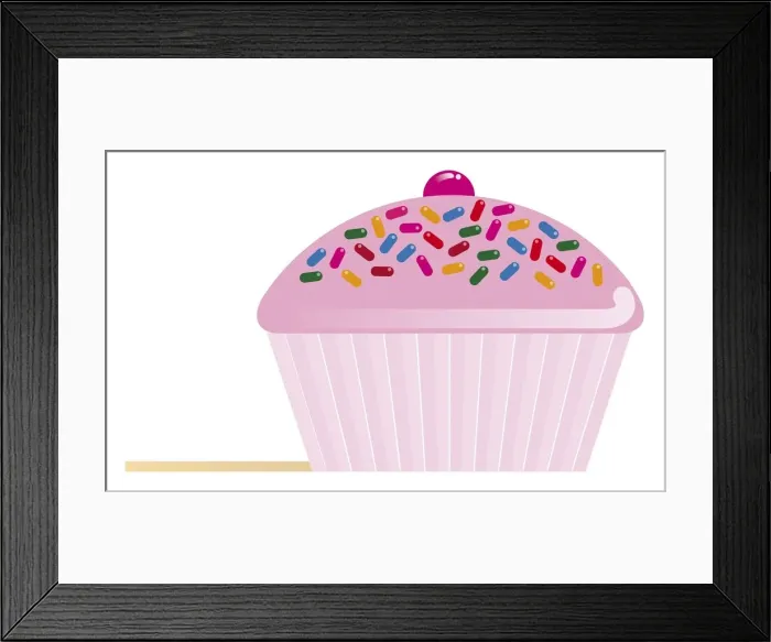 Framed Print : Digital illustration of cupcake with pinks icing, hundreds and thousands and cherry on top Framed Print : Digital illustration of cupcake with pinks icing, hundreds and thousands and cherry on top