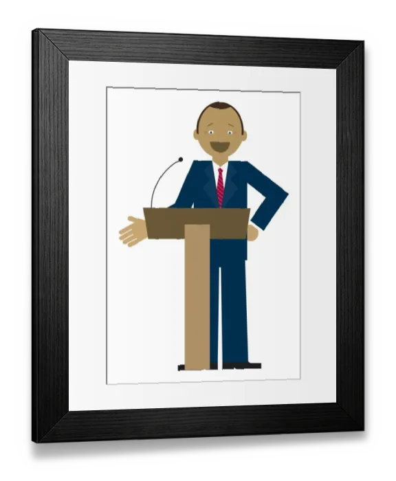 Framed Print : Digital illustration of businessman giving speech from lectern
