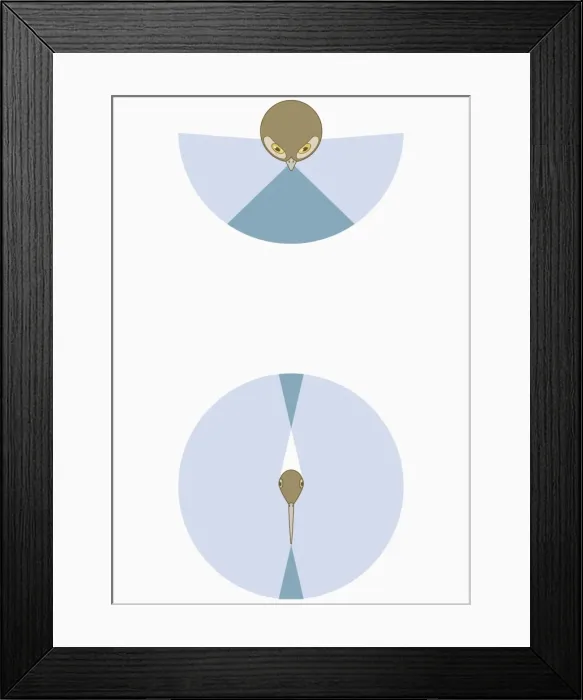 Framed Print : Illustration of Owls right and left monocular and binocular vision