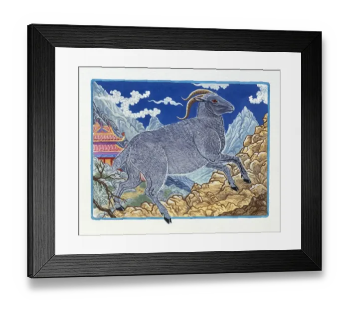 Framed Print : Illustration Ram Running on the Mountain, representing Chinese Year Of The Ram Framed Print : Illustration Ram Running on the Mountain, representing Chinese Year Of The Ram