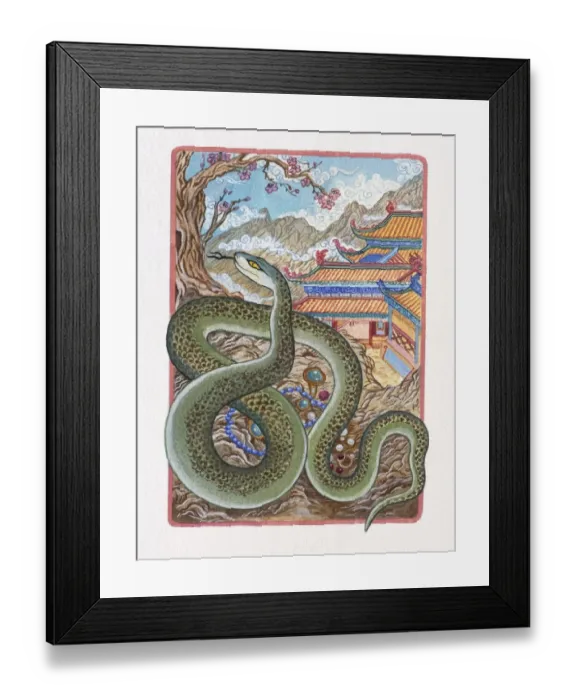 Framed Print : Illustration of Snake Sleeping in the Winter, representing Chinese Year Of The Snake Framed Print : Illustration of Snake Sleeping in the Winter, representing Chinese Year Of The Snake