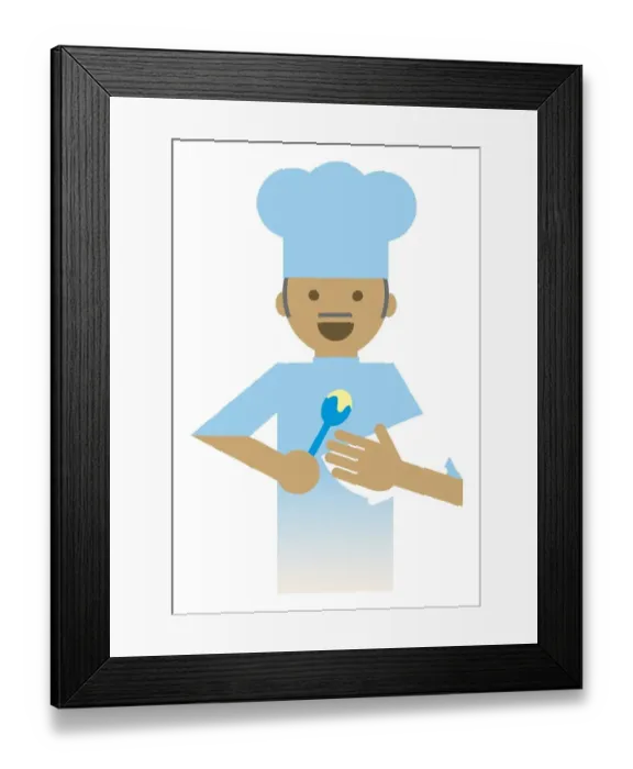 Framed Print : Digital illustration representing chef holding mixing bowl and spoon Framed Print : Digital illustration representing chef holding mixing bowl and spoon