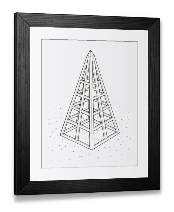 Framed Print : Black and white illustration of wooden obelisk frame Framed Print : Black and white illustration of wooden obelisk frame