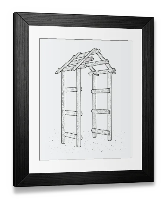 Framed Print : Black and white illustration of wooden arch Framed Print : Black and white illustration of wooden arch