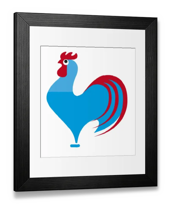 Framed Print : Digital illustration of a brightly coloured blue and red cockerel Framed Print : Digital illustration of a brightly coloured blue and red cockerel