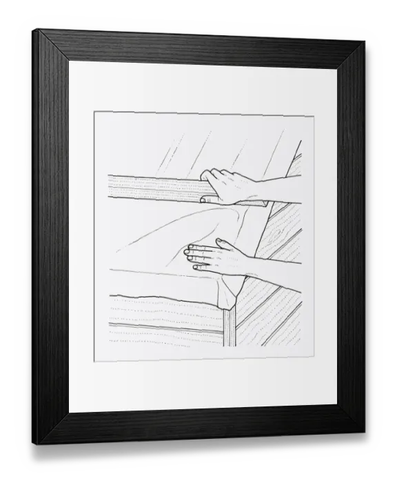 Framed Print : Black and white illustration showing how to use piece of wood to smooth out air pockets in new felt Framed Print : Black and white illustration showing how to use piece of wood to smooth out air pockets in new felt