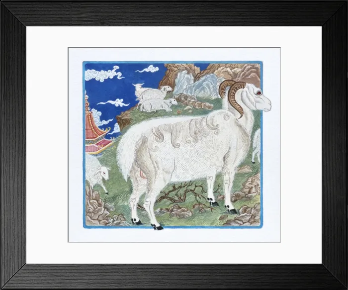 Framed Print : Illustration Ram in a Flock of Sheep, representing Chinese Year Of The Ram Framed Print : Illustration Ram in a Flock of Sheep, representing Chinese Year Of The Ram