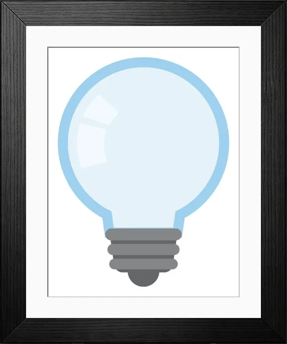 Framed Print : Digital illustration of a blue lightbulb Framed Print : Digital illustration of a blue lightbulb