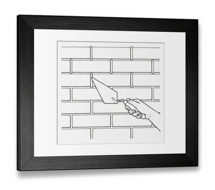 Framed Print : Black and white illustration of using trowel to smooth mortar on brick wall Framed Print : Black and white illustration of using trowel to smooth mortar on brick wall