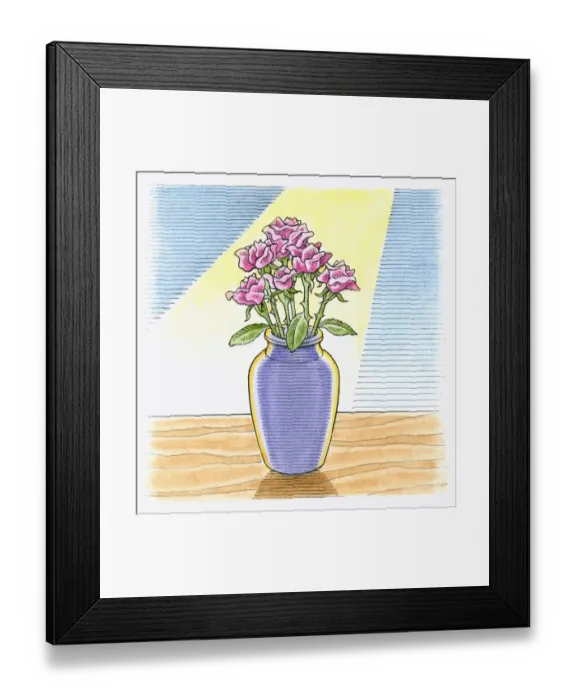 Framed Print : Illustration of shining light on flowers to remove pollen beetles from flowers in vase Framed Print : Illustration of shining light on flowers to remove pollen beetles from flowers in vase