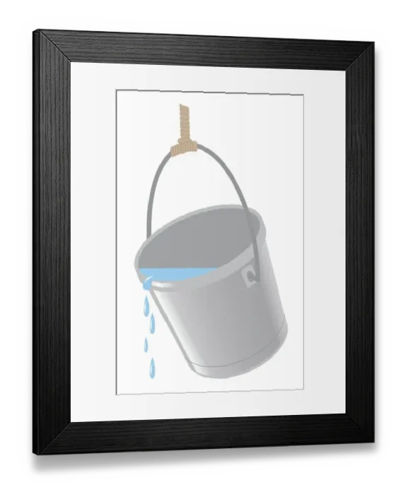 Framed Print : Digital illustration of water spilling from bucket hanging from rope Framed Print : Digital illustration of water spilling from bucket hanging from rope