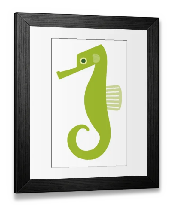 Framed Print : Digital illustration of green seahorse Framed Print : Digital illustration of green seahorse