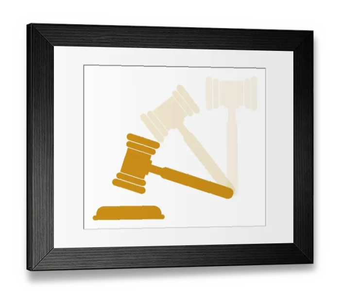 Framed Print : Digital illustration representing gavel in motion