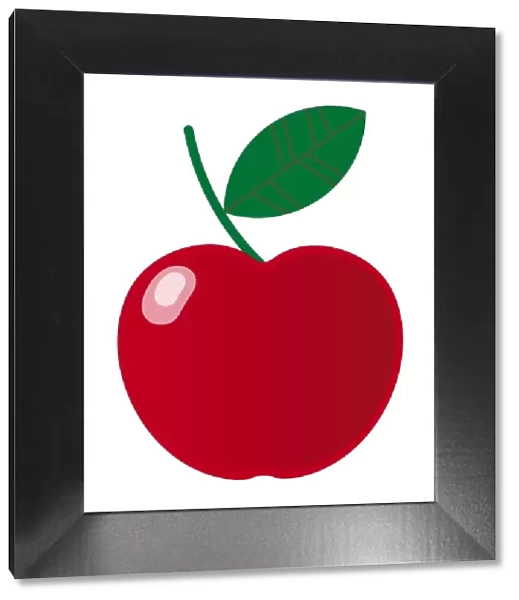 Digital illustration of red apple and green leaf on stem
