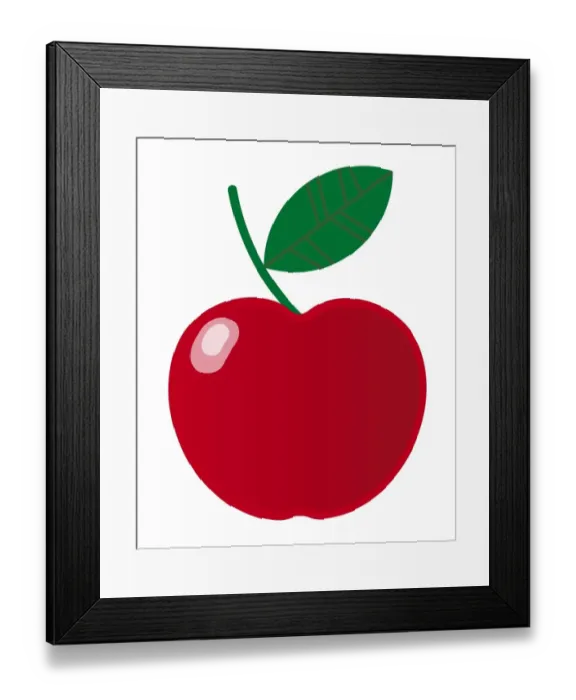 Framed Print : Digital illustration of red apple and green leaf on stem Framed Print : Digital illustration of red apple and green leaf on stem