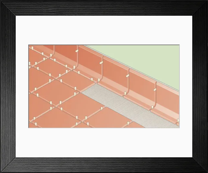 Framed Print : Digital illustration of cove base at the edge of partially tiled floor, close-up