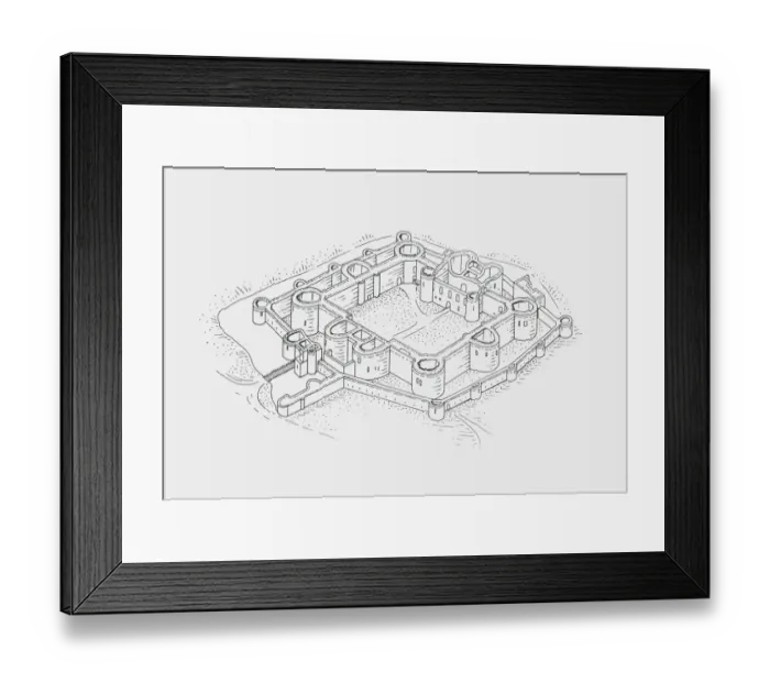 Framed Print : Black and white illustration of Beaumaris Castle