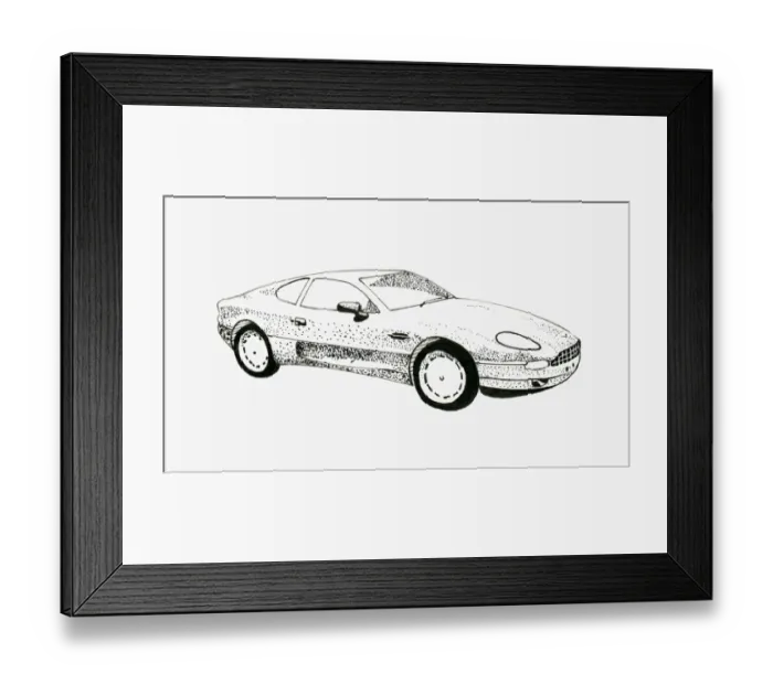 Framed Print : Black and white illustration of modern Jaguar sports car