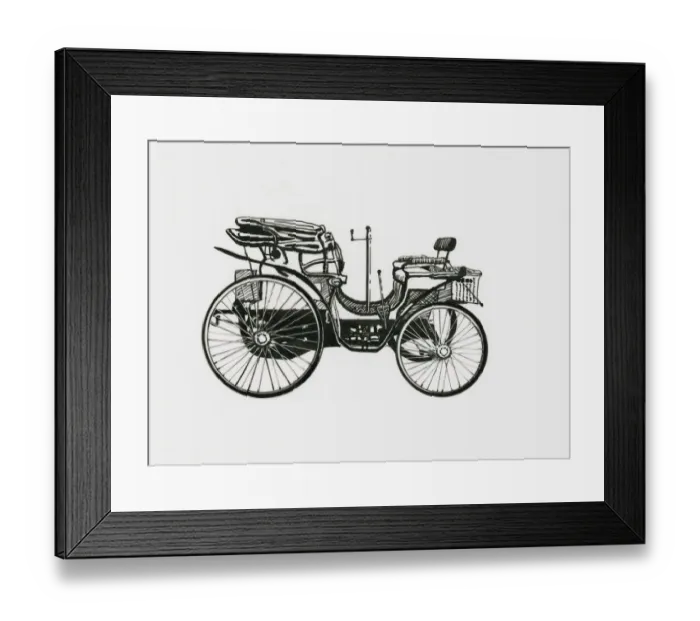 Framed Print : Black and white illustration of early Peugeot twin cylinder car Framed Print : Black and white illustration of early Peugeot twin cylinder car