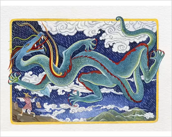 Illustration of Dragon in the Rain, representing Chinese Year Of The Dragon