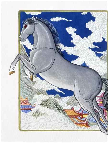 Illustration of Horse in the Clouds representing Chinese Year Of The Horse